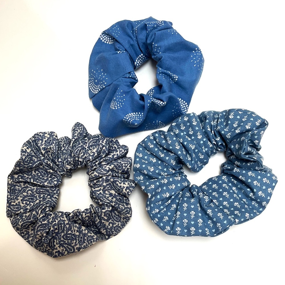 Set of 3 Handmade Blue Print Scrunchies